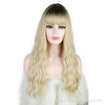 Vigorous wholesale synthetic wig vendor ombre long and bob blonde curly wave hair wigs for white women cosplay party wigs